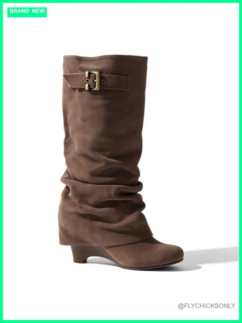 Slouchy Wedge Suede Knee High Pull On Boots Heeled